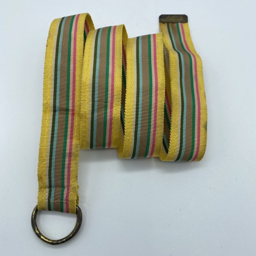 Unbranded Yellow Multicolor Striped D-Ring Belt Women's Size M End to End 31.5" - Picture 3 of 11